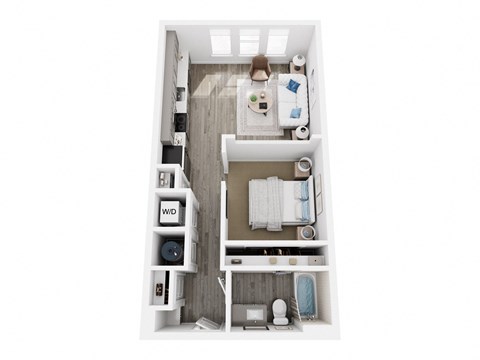 Floor plan for studio, 1 bath, 606 sqft